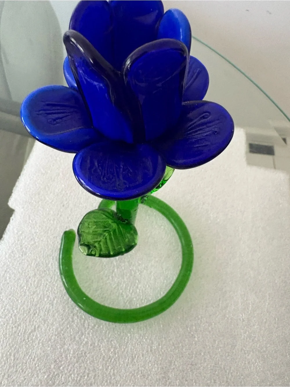 Handblown Glass Blue Flower Candle Holder Italy